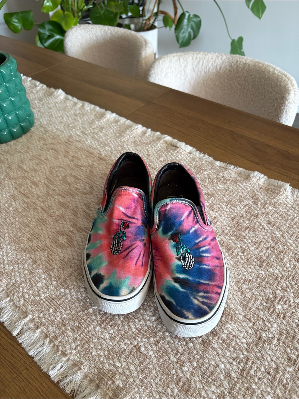Vans “Grateful Dead” Tie-Dye Slip-On Sneakers with Skeleton Hand Embroidery